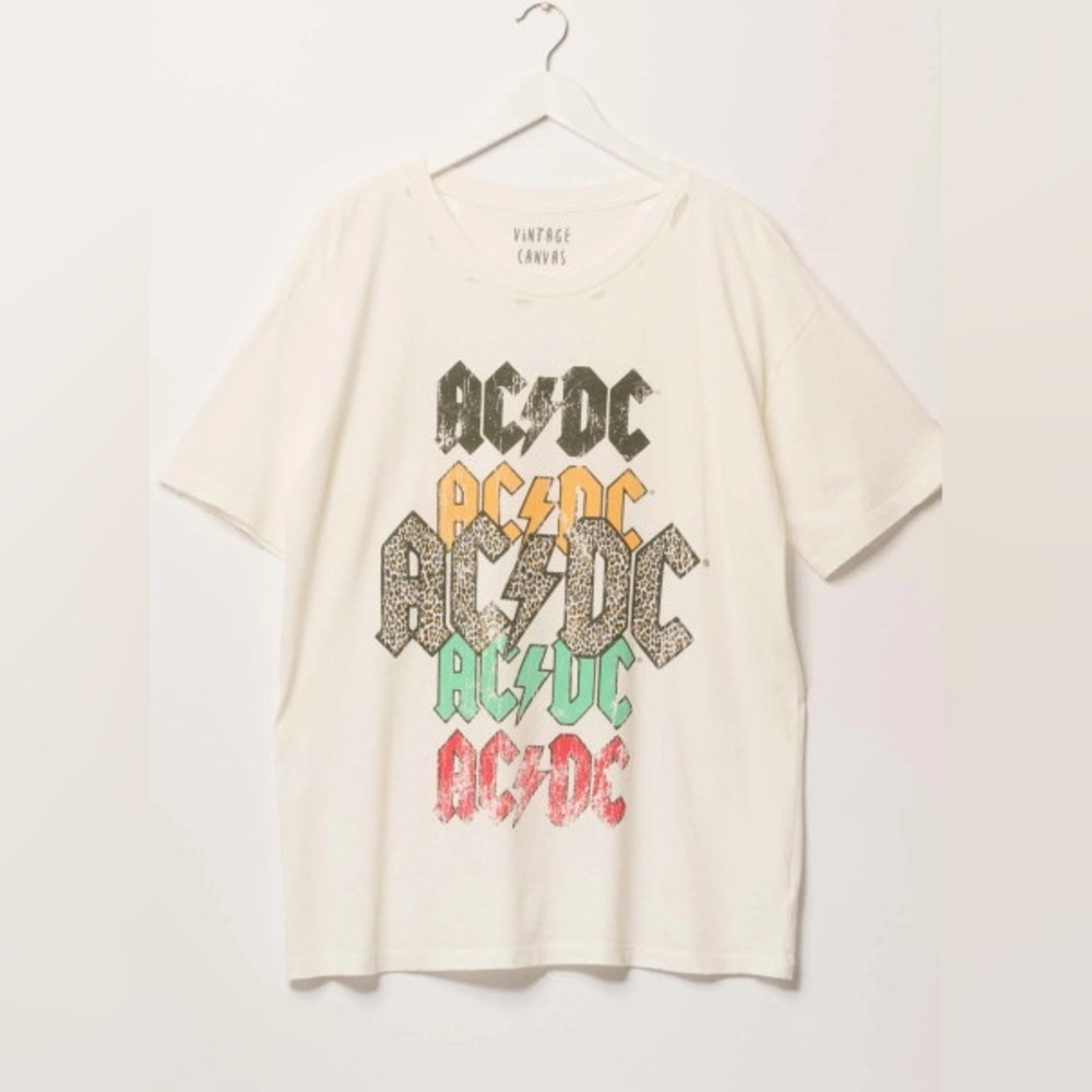 AC/DC Short Sleeve Tee - Cream with Multicolor Graphic